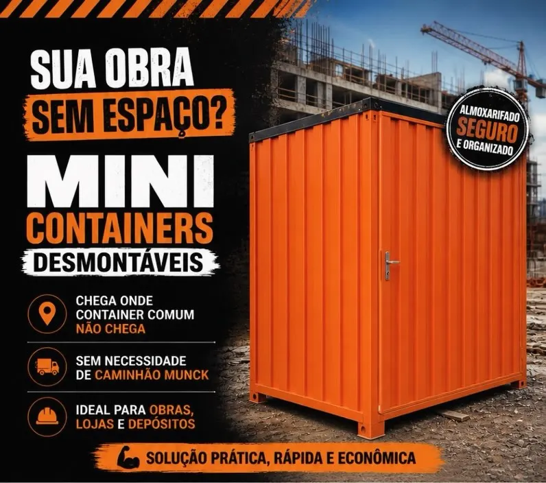🚧 Sua obra sem espaço? A gente resolve! Os Mini Containers Desmontáveis da Carioca Container são a solução ideal para