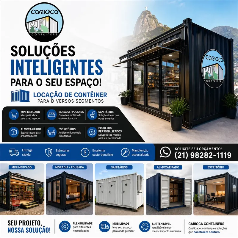 Seu projeto merece agilidade e estrutura de qualidade! 🔥 A Carioca Containers trabalha com locação de contêineres