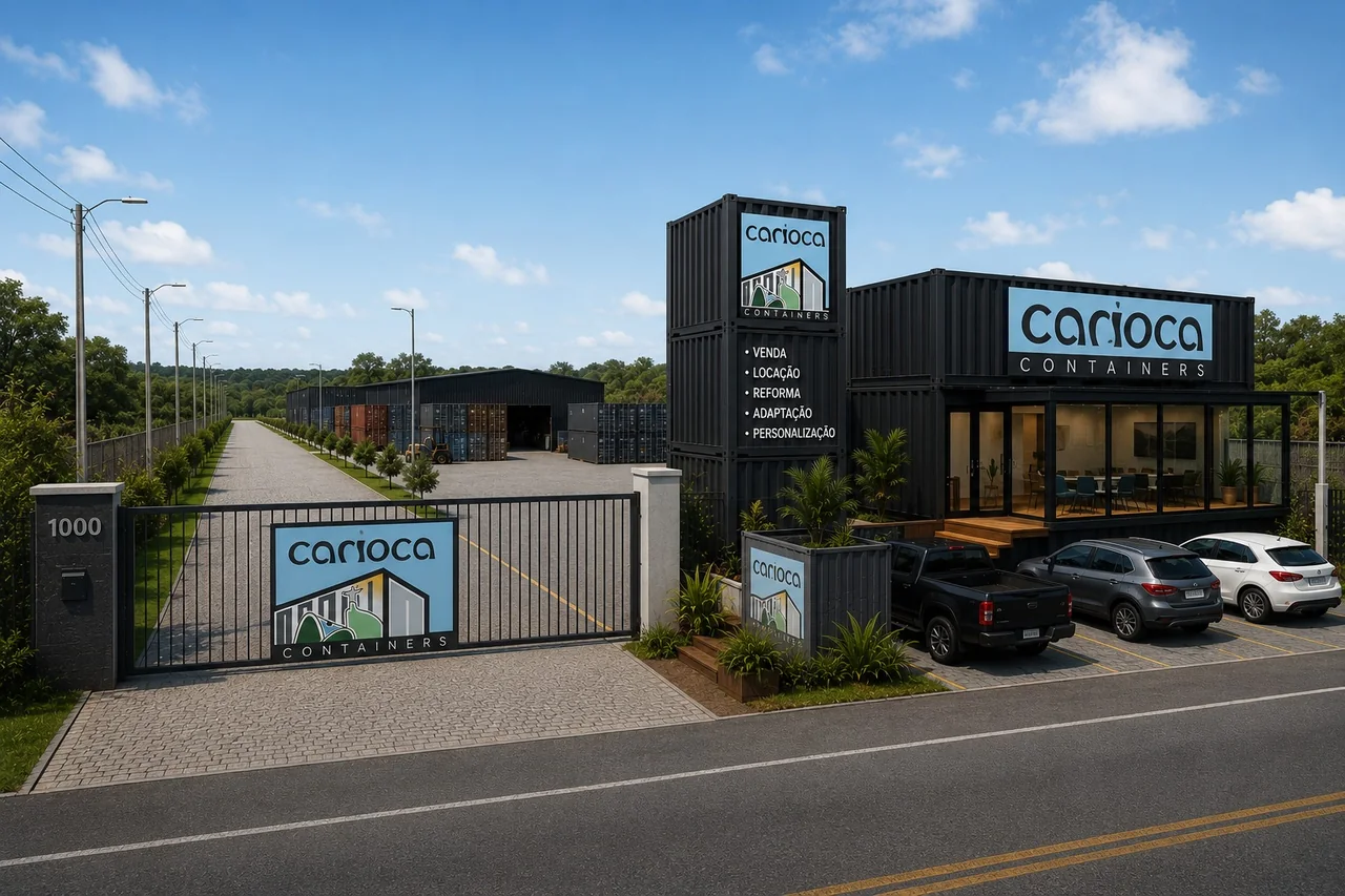 Fachada da Carioca Containers — venda, locação, reforma, adaptação e personalização